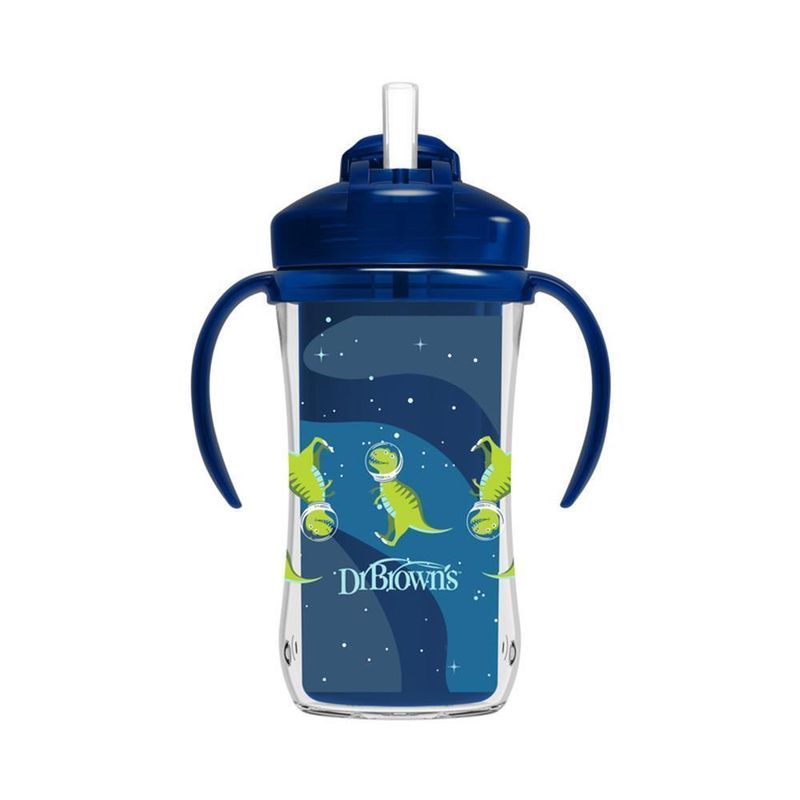 Vaso-con-cañita-10-oz-300ml-con-asas---Dinosaurios-Azul