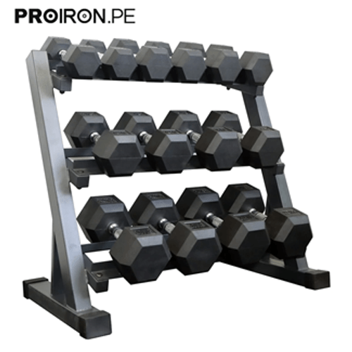 Set de mancuernas hexagonales PROIRON de 195KG + Rack de Acero de 3 niveles