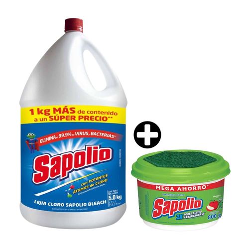 COMBO Sapolio: Lejía Original 5 litros + Lavavajilla en Pasta Manzana 800gr
