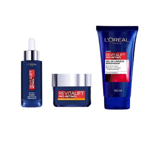 Pack Loreal Paris Retinol Serum Rostro 30 Ml + Crema Día 50 Ml + Gel Limpiador 150 Ml