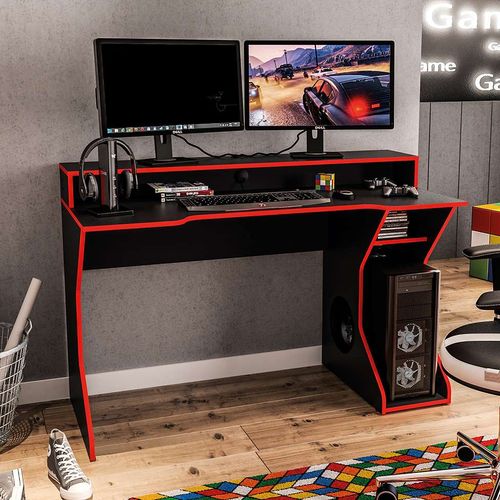 Escritorio Gamer de Melamina Moderno Negro 130cm