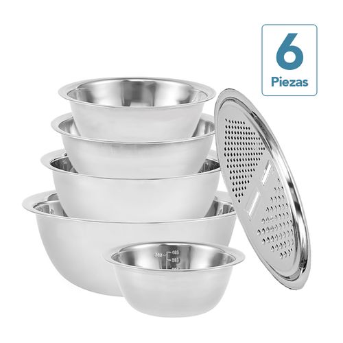 Set de Bowls 6 Piezas con Rallador para Cocina de Acero F34