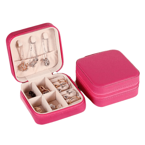 Joyero Organizador Estuche De Aretes Anillos Para Viaje Fucsia