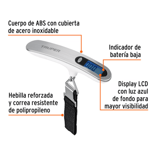 Balanza Electronica para Maleta 50kg 4 Medidas Pila CR2032, Truper 100787