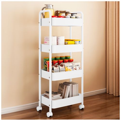 Carrito Organizador 4 Niveles con Ruedas Multiusos para Baño Cocina Blanco JY8