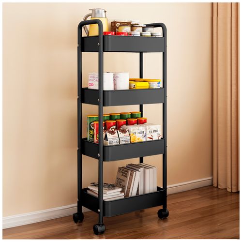 Carrito Organizador 4 Niveles con Ruedas Multiusos para Baño Cocina Negro JY8