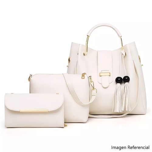 Cartera Bolso Billetera 3 en 1 Cuero Pu Alta Calidad Grande Blanco