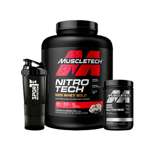 Pack Nitrotech Whey Gold Vainilla 5lb +Glutamina 300gr+ SmartShaker