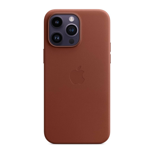 Case de cuero para iphone 14 PRO, protector con logo Apple, color marrón