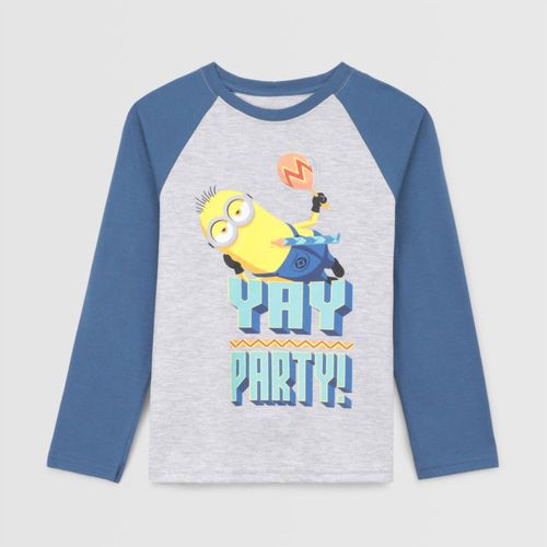 Polo Para Niño Minions Ranglan Print Gris Melange