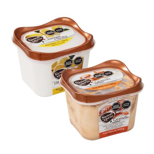 Pack Helado SIVIERO MARIA Caramello Salato Pote 1L + Helado SIVIERO MARIA Limone di Sicilia Pote 1L