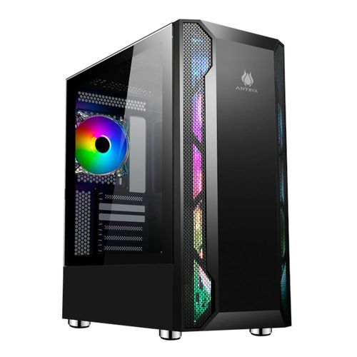 Gabinete Antryx RX-430U Black USB 3.0, incluye 1 ventiladores ARGB, barra de luz ARGB, panel lateral de vidrio templado, sin fuente
