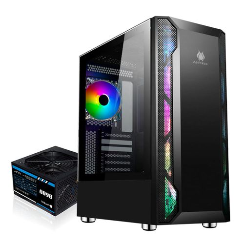 Gabinete Antryx RX-430U Black, incluye 1 ventiladores ARGB + barra de luz ARGB, panel lateral de vidrio templado, con fuente B600w