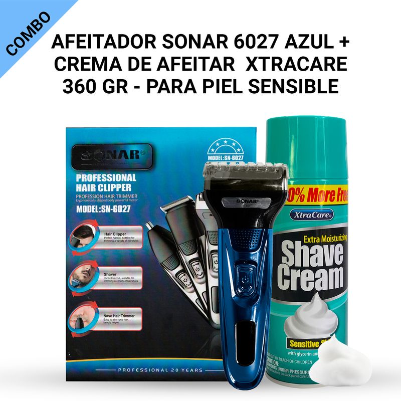Afeitador-Sonar-6027-Azul---Crema-de-Afeitar--xtracare-360-gr---para-piel-sensible
