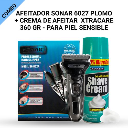 Afeitador Sonar 6027 Plomo + Crema de Afeitar  xtracare 360 gr - para piel sensible