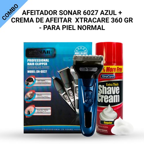 Afeitador Sonar 6027 Azul + Crema de Afeitar  xtracare 360 gr - para piel normal