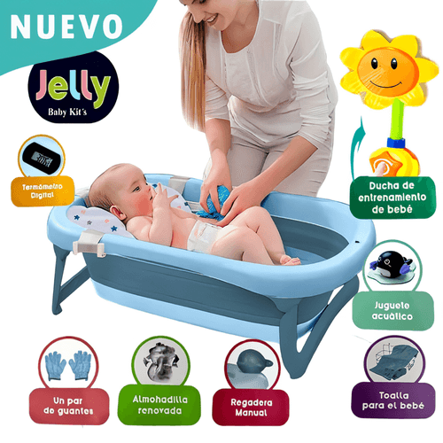 NUEVO Tina Bañera Plegable JELLY Con Termómetro BLUE