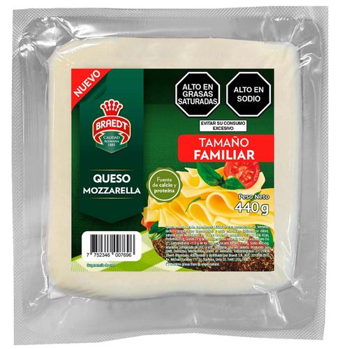 Queso Mozzarella BRAEDT Tamaño Familiar Paquete 440g