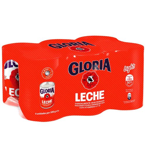 Leche Light GLORIA Lata 390g Paquete 6un