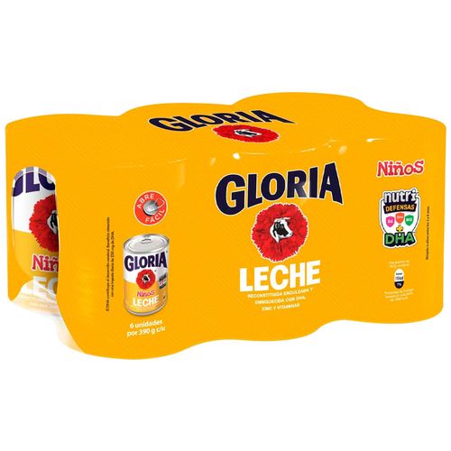 Leche GLORIA Niños Lata 390g Paquete 6un