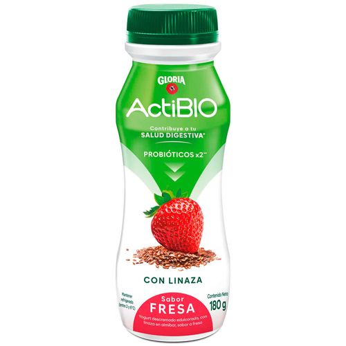 Yogurt GLORIA ActiBio con Linaza Sabor a Fresa Botella 180g