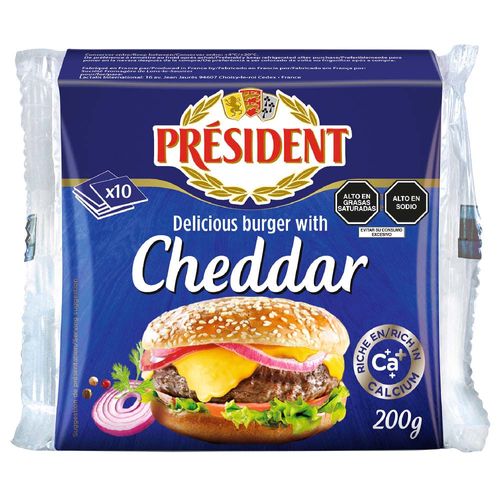 Queso para Hamburguesa en Tajadas PRESIDENT 200g