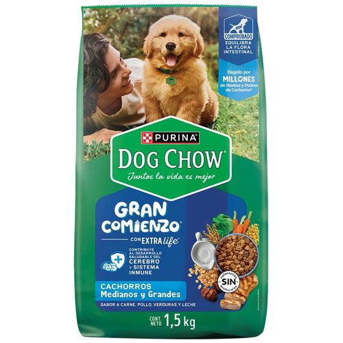 Comida para Perros DOG CHOW Gran Comienzo Cachorros Medianos y Grandes Bolsa 1.5 Kg