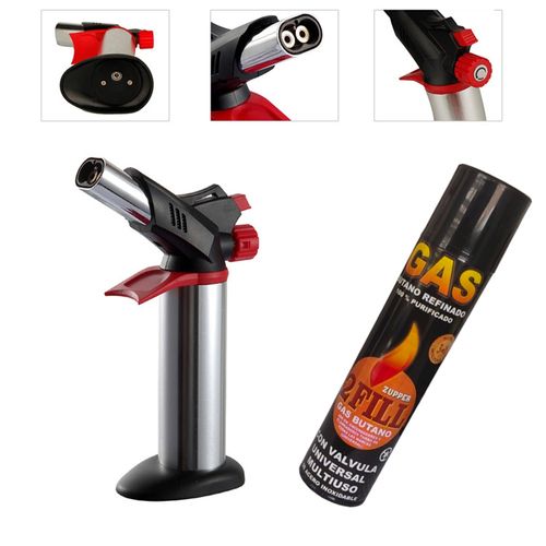 kit Soplete Flameador Profesional Cocina Recargable Doble Cañon + gas