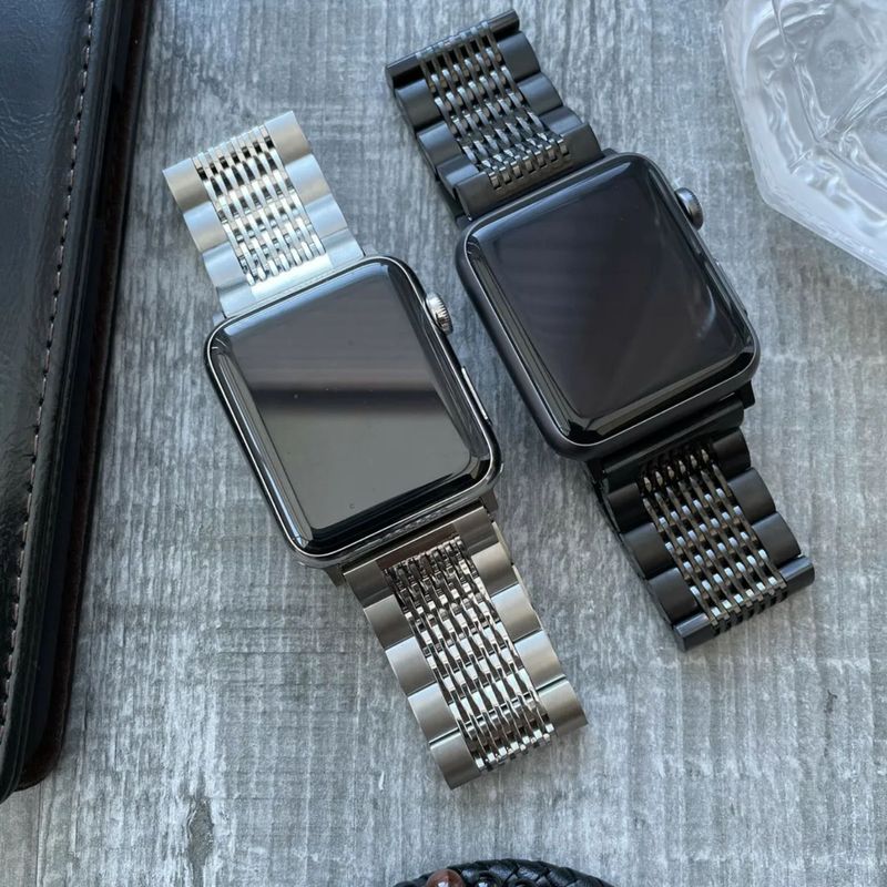 Correa-Acero-Inoxidable-para-Apple-Watch-y-Smart-Watch-Luxury-Designer-Mesh-Metail-Color-Plata