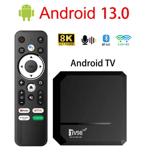 TV98 BT TV Box Android 13 8K HDR Wifi 2024 Voice Assistant