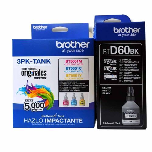 Kit Tinta Brother BT5001 3PK TANK BTD60BK Cyan Magenta Amarillo Negro