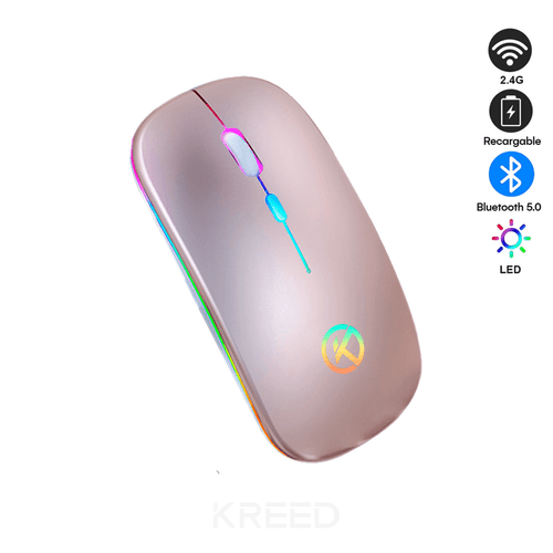 Mouse RGB recargable inalámbrico Bluetooth + 2.4G - Rosa gold