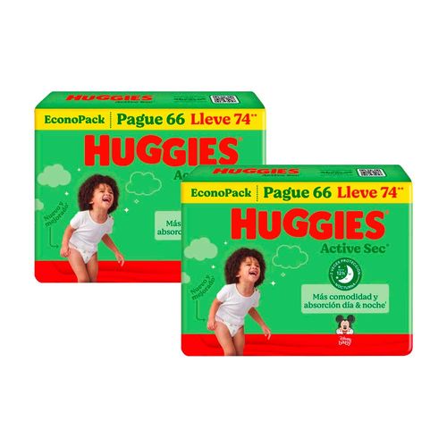 Pack Pañales para Bebé HUGGIES Active Sec XXG Paquete 74un x 2un