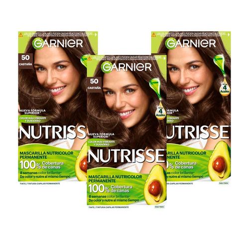 Pack Tinte para Cabello GARNIER Nutrisse 50 Castaña Caja 1un x 3un