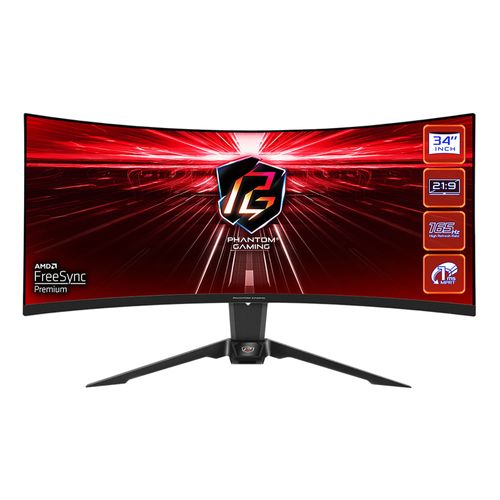 Monitor gamer 34" Asrock PG34WQ15R2B Panel VA, WQHD (3440 x 1440), 165Hz, 1ms, entradas HDMI/ DisplayPort