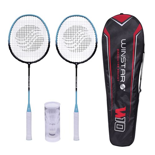 RAQUETA PARA BÁDMINTON DE ALUMINIO 2 PCS + 3 PLUMILLAS + FUNDA W10 WINSTAR CELESTE