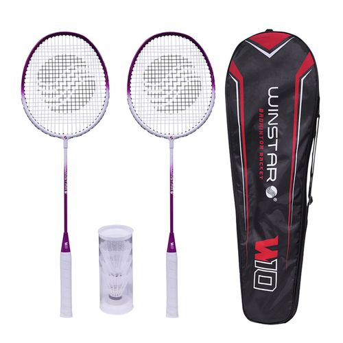 RAQUETA PARA BÁDMINTON DE ALUMINIO 2 PCS + 3 PLUMILLAS + FUNDA W10 WINSTAR ROJO