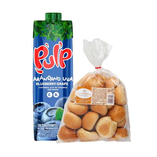 Pack Bebida PULP Arándano Uva Caja 1L + Petit Pan Embolsado 550g