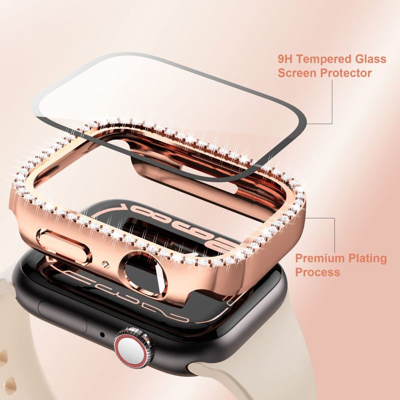 Correa-de-Acero-Inoxidable-para-Apple-Watch-Diamantes-Fantasia-y-Case-Rose-Gold