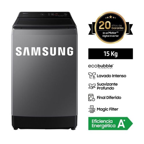 Lavadora Samsung WA15CG5441BDPE EcoBubble Carga Superior Gris 15kg