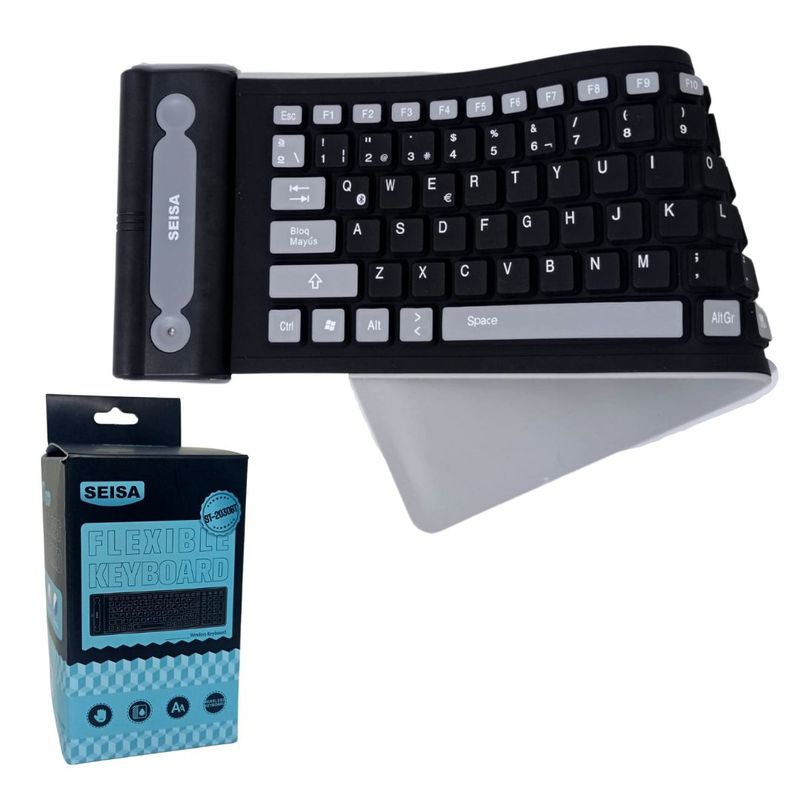Teclado-Bluetooth-Flexible-Silicona-107-Teclas-Seisa-Celular-Tablet-Etc-Negro