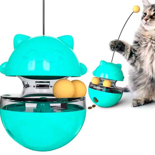 Juguete para Gatos Balancín con Pelotas, Dispensador de Comida, Turquesa