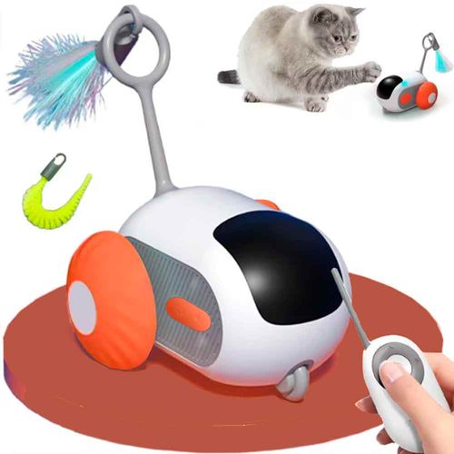 Juguete para Gatos Carro con Control Remoto Pluma, Blanco/Naranja, pgct081