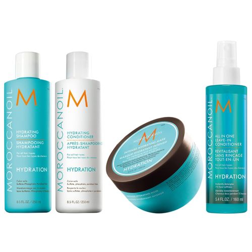 Shampoo 250ml+ Acondicionador+ Mascarilla+ Spray Moroccanoil Hydration