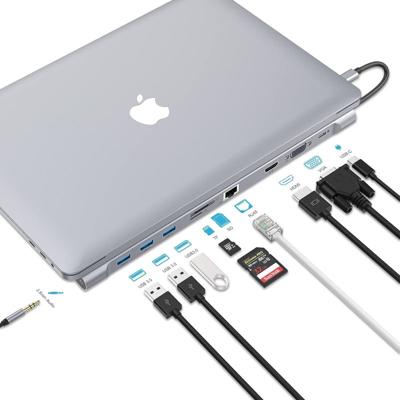 Adaptador-HUB-10-en-1-Tipo-C-a-3USB30SD-TFRJ45HDMIVGAAudio-y-Tipo-C