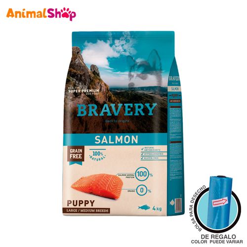 Comida De Perro Cachorro Bravery Raza Grande Salmón 4 Kg