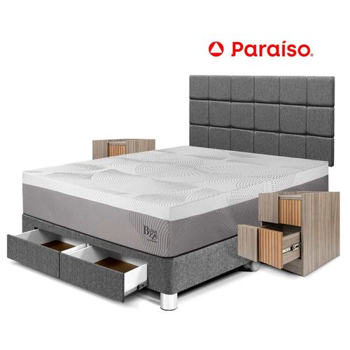 Dormitorio Balanzze Cajones King Cabecera Blocks + Velador Han Gris