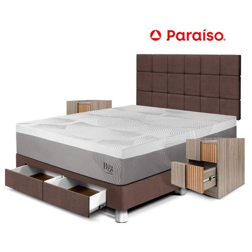 Dormitorio Balanzze Cajones King Cabecera Blocks + Velador Han Chocolate