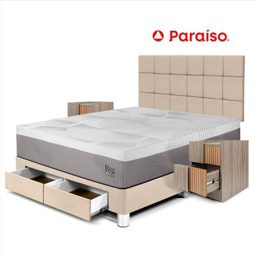 Dormitorio Balanzze Cajones King Cabecera Blocks + Velador Han Champagne