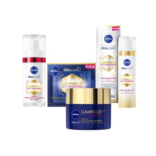 Pack NIVEA Fluido Día FPS50 Antimanchas Cellular Luminous 40ml + Sérum Facial 30ml + Crema Facial Regeneradora 50ml